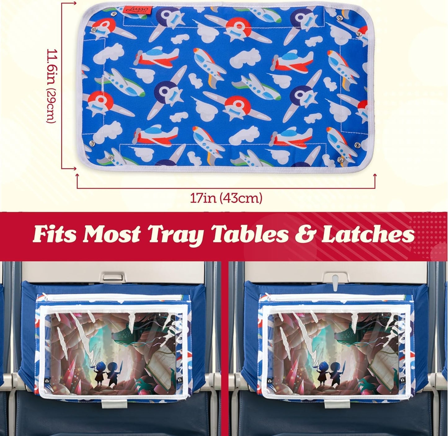 Airplane/Train Tray Table Cover with Pockets - Airplanes