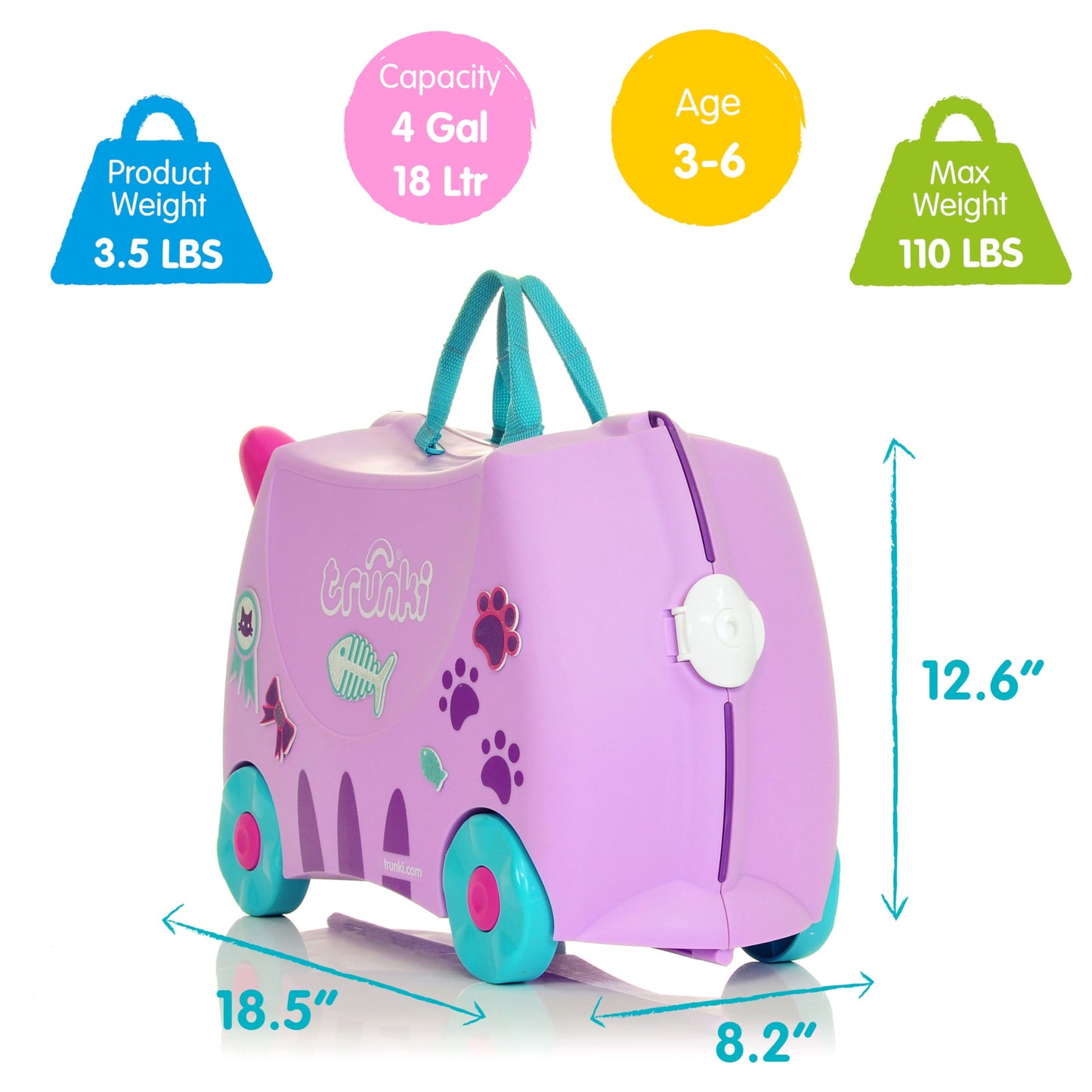 Trunki Ride-On Kids Suitcase - Cassie Cat Lilac