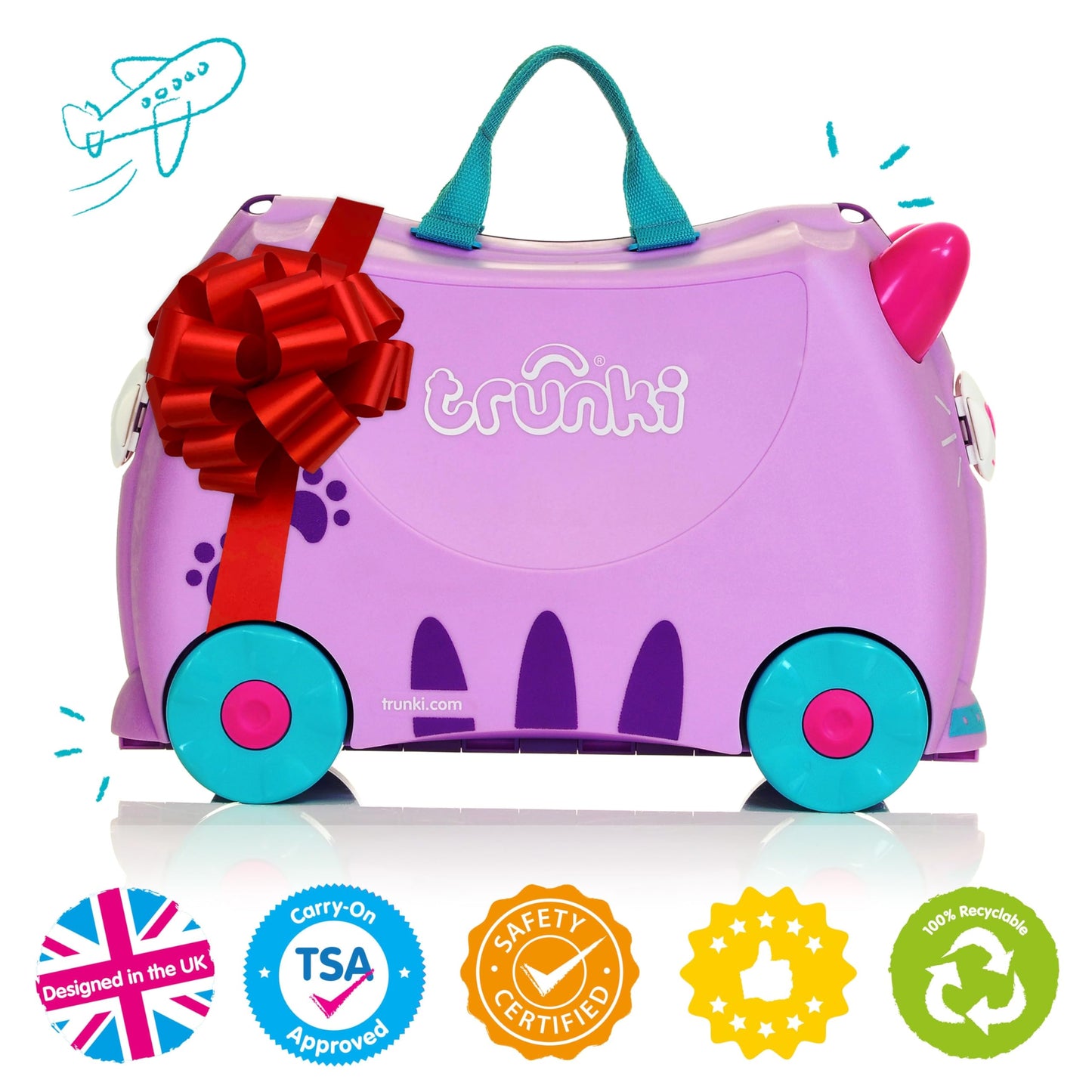 Trunki Ride-On Kids Suitcase - Cassie Cat Lilac